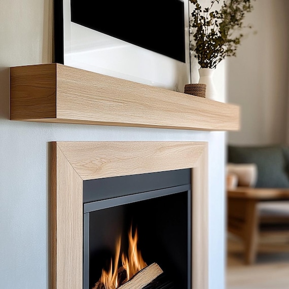 Custom Solid White Oak Mantel, Floating Mantelpiece, Wooden Fireplace Modern Mantle, Handcrafted Mantel, Consistent Grain, Easy Install