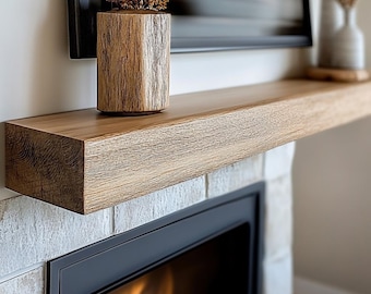 Handcrafted Rustic White Oak Mantel – 5x5 Beam, Custom Floating Shelf