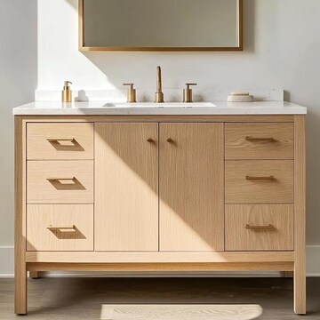 Custom Extra-Wide White Oak Vanity | 55” Single Sink Bathroom Vanity | Modern Wood Vanity with Soft-Close Drawers