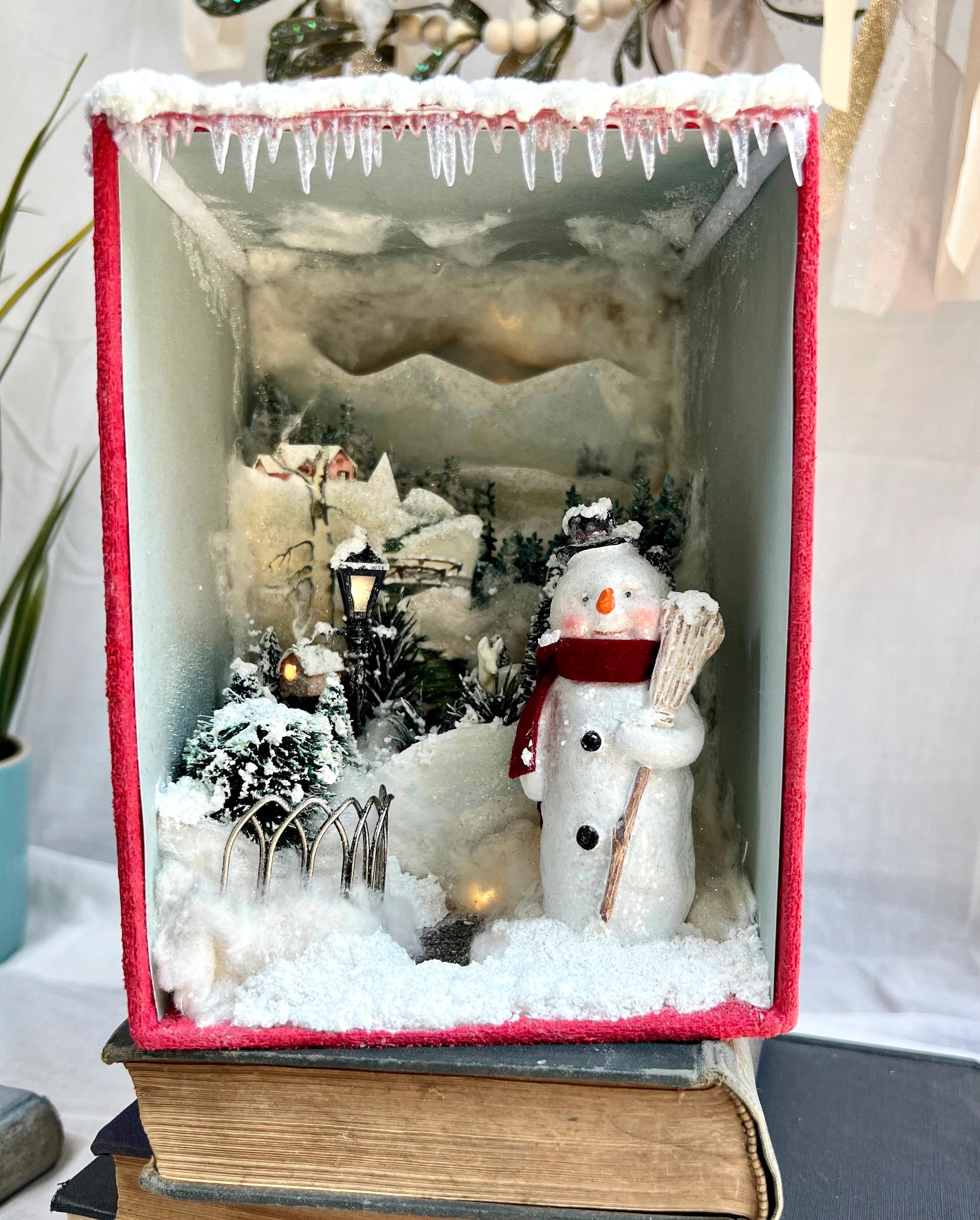Winter Wonderland Lighted Snowman Diorama Book Nook for the