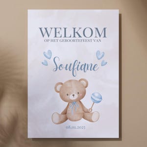 Gepersonaliseerde tafelkaarten / welkomstkaarten voor babyfeest / geboortefeest / saba3 / sadaqa met een beertje voor een jongen