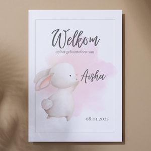 Segnaposto personalizzati / biglietti di benvenuto per baby party / festa di nascita / saba3 / sadaqa con coniglietto per bambina