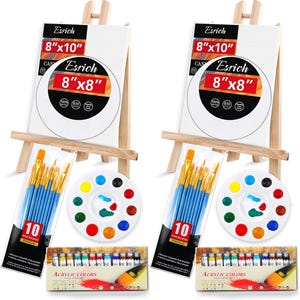 52PCS Acrylic Paint Canvas Set, Acrylic Painting Kit with 2 Set of 12 Colors Acrylic Paint, Paint Brushes ,Canvas, Wooden Easels, Art Plates
