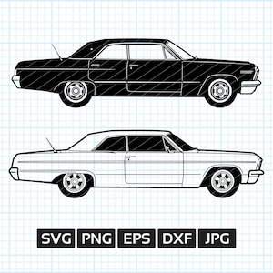 1964 Classic American Lowrider SVG | Vintage Impala Vector | Old Car | Line Art & Silhouette | Cricut | Laser Cut File | svg-png-eps-dxf-jpg