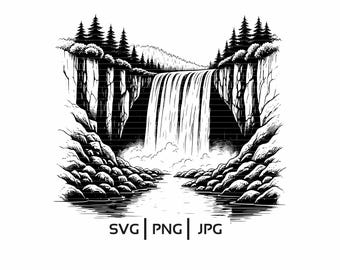 Waterfall Landscape SVG: Nature Scene Vector (PNG, JPG Files)