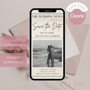 Editable Save the Date Newspaper Template, Newspaper Save the Date, Wedding Announcement, Engagement Newspaper, Canva Template, DIY Wedding