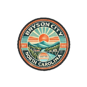 Mountain Lore: ODWIEDŹ BRYSON CITY Naklejka na temat podróży w stylu vintage