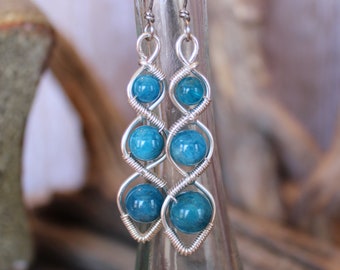 Wire Wrapped Helix Earrings - Apatite