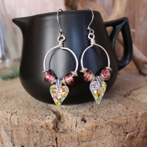 Rainbow Crystal Heart Hoop Earring