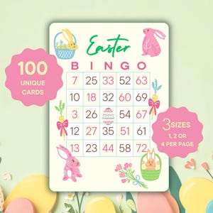 Juego de bingo de Pascua: 100 tarjetas imprimibles para niños, aulas, fiestas y reuniones familiares