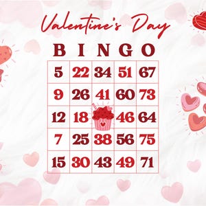 50 Valentine's Day Bingo Cards PDF Download - Printable Bingo Game Cards for Parties, 1 Card, 2 Cards, and 4 Cards available