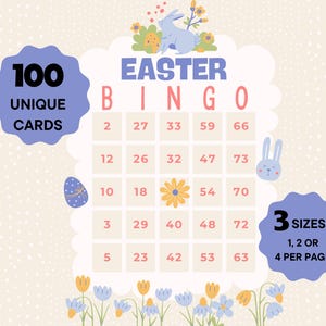 100 Unique Easter Bingo Cards - Printable Kids Activity | Kids Party Game | Fun for Classroom and Family Gatherings