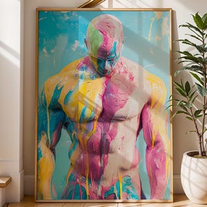 Abstract Male Torso Art: Colorful Body Painting (Digital Download)