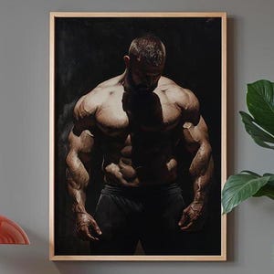 Muscular Man in the shadow - Bold Digital Oil Painting for Modern Spaces