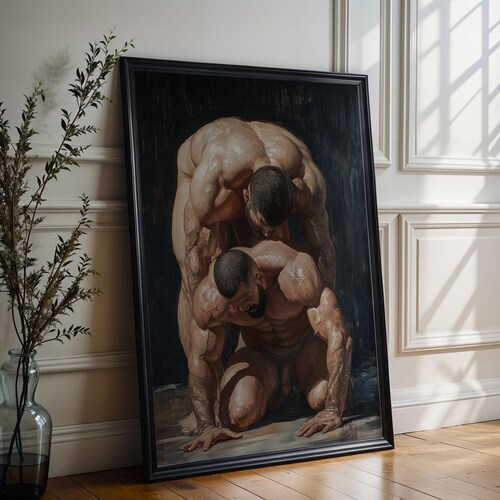 Masculine Oil Painting Print: Strength & Unity (Instant Download)
