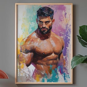 Abstract Muscular Man Oil Painting: Colorful Pastel Portrait (Digital Download)