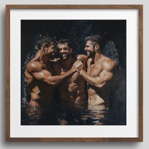 Muscular Swimmers Art Print: Masculine Power Trio (Digital Download)