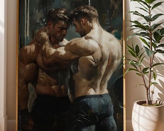 Intimate Gay Couple Art Print: Sensual Muscular Men (Digital Download