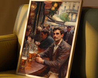 French Cafe Art Print: Impressionist Parisian Bistro Scene (Digital Download)