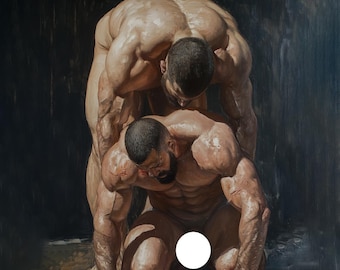 Lámina de pintura al óleo masculina: Fuerza y unidad (Descarga instantánea)