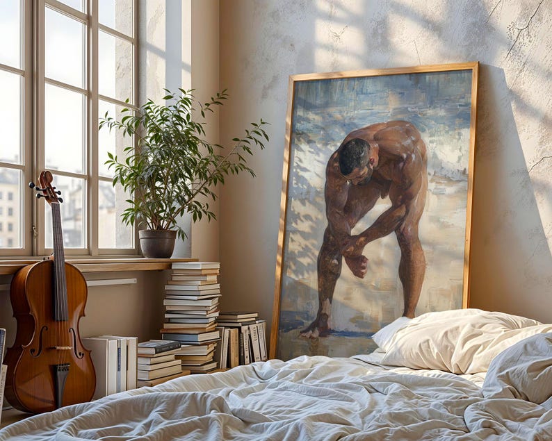 Beach Nude – Muscular Male Bending Pose Oil Painting - Etsy