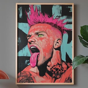 Neon Punk Rock Portrait: Edgy Digital Art (Printable Download)