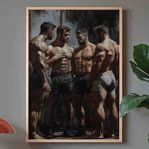 Muscular Men in Conversation - Dynamic Digital Oil Painting