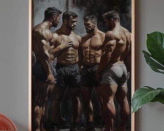 Hombres musculosos conversando - Pintura al óleo digital dinámica