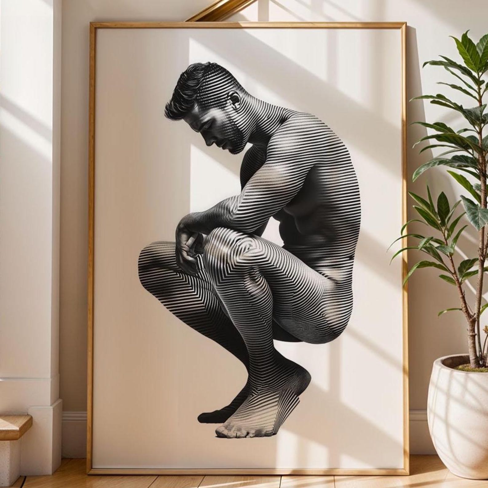 Abstract Male Silhouette Wall Art – Minimalist Ink Brushstroke Figure ...