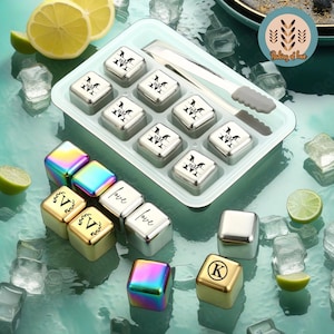 Personalized Whiskey Stainless Steel Ice Cubes Stones,Custom Initials Whiskey Chilling Stones,Metal Ice Cubes,Whiskey Stone Set,Gift For Him