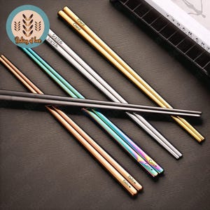 Custom Colorful Stainless Steel Chopsticks,Stainless Steel Metal Chopsticks,Personalized Engraved Chopsticks,Food Lovers Gifts,Wedding Gifts