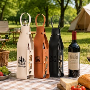 Personalized Leather Wine Tote Bag Custom Engraved Single Bottle Wine Carrier Champagne Gift Bag Portable Wine Holder Gift for Wine Lovers