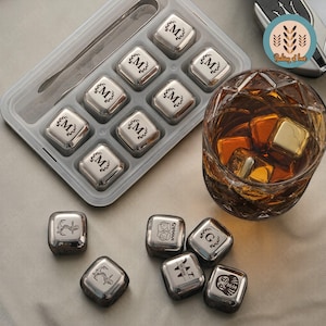 Custom Initials Whiskey Chilling Stones,Metal Ice Cubes,Personalized Whiskey Stainless Steel Ice Cubes Stones,Whiskey Stone Set,Gift For Him