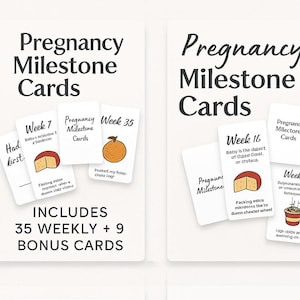 Cartes amusantes à imprimer pour les étapes clés de la grossesse - Suivi hebdomadaire des grossesses (35 semaines) + 9 cadeaux bonus grossiers pour une baby shower (téléchargement numérique)