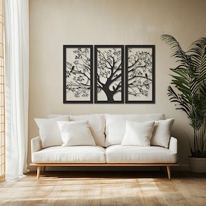 Custom Metal Tree of Life Wall Art – 3-Panel Metal Wall Decor, Nature-Inspired Silhouette, Modern Home Decor, Perfect for Living Room