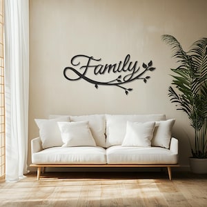 Metal Family Wall Art, Modern Home Decor, Family Name Sign, Living Room Metal Sign, Minimalist Metal Wall Hanging, Housewarming Gift