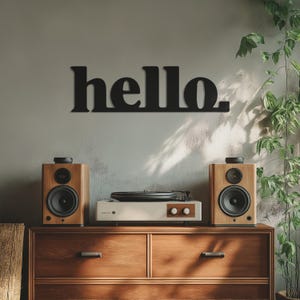 Hello Wall Art, Modern Wall Decor, Minimalist Metal Sign, Black Metal Art, Contemporary Home Decor, Bedroom Wall Sign, Teenagers Gift Idea