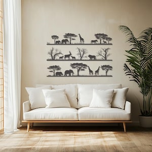 Custom Metal Safari Wall Art – African Wildlife Silhouette Decor, Modern Metal Wall Hanging, Nature-Inspired Art, Perfect for Home Decor