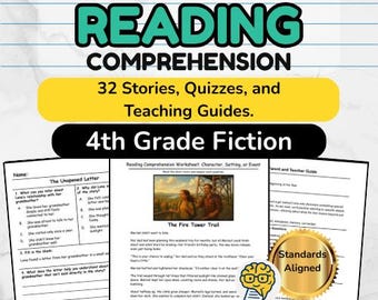 4th Grade Fiction Reading Comprehension: 32 Stories, Quizzes & Guides (Printable PDF)