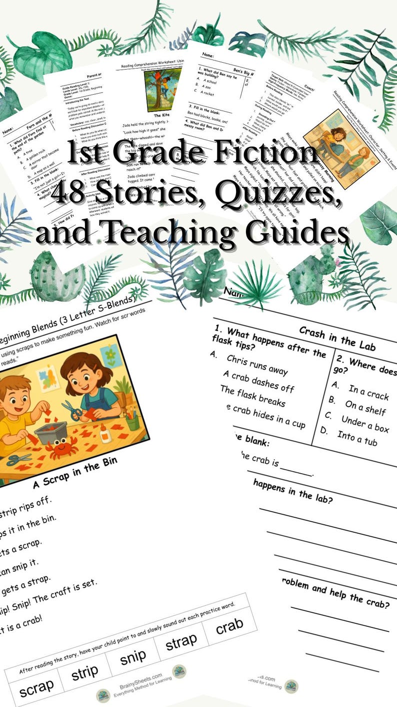 1st Grade Reading Comprehension Passages: 48 Fiction Stories & Quizzes ...