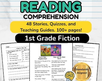 1st Grade Reading Comprehension Passages: 48 Fiction Stories & Quizzes (Printable PDF)