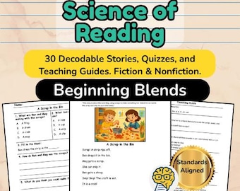 Decodable Stories: Beginning Blends, Quizzes & Guides (PDF Download)