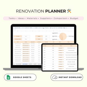 Feuille de calcul de rénovation | Planificateur de rénovation domiciliaire | Suivi des rénovations | Modèle de rénovation | Liste de contrôle pour la rénovation | Budget rénovation domiciliaire