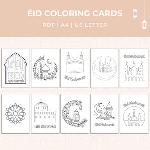 Eid Ausmalkarten | Eid Mubarak | Ausdruckbare Eid Karten | Eid Grußkarten | Eid Karten für Kinder | Eid Aktivität | Kinder Eid Karten