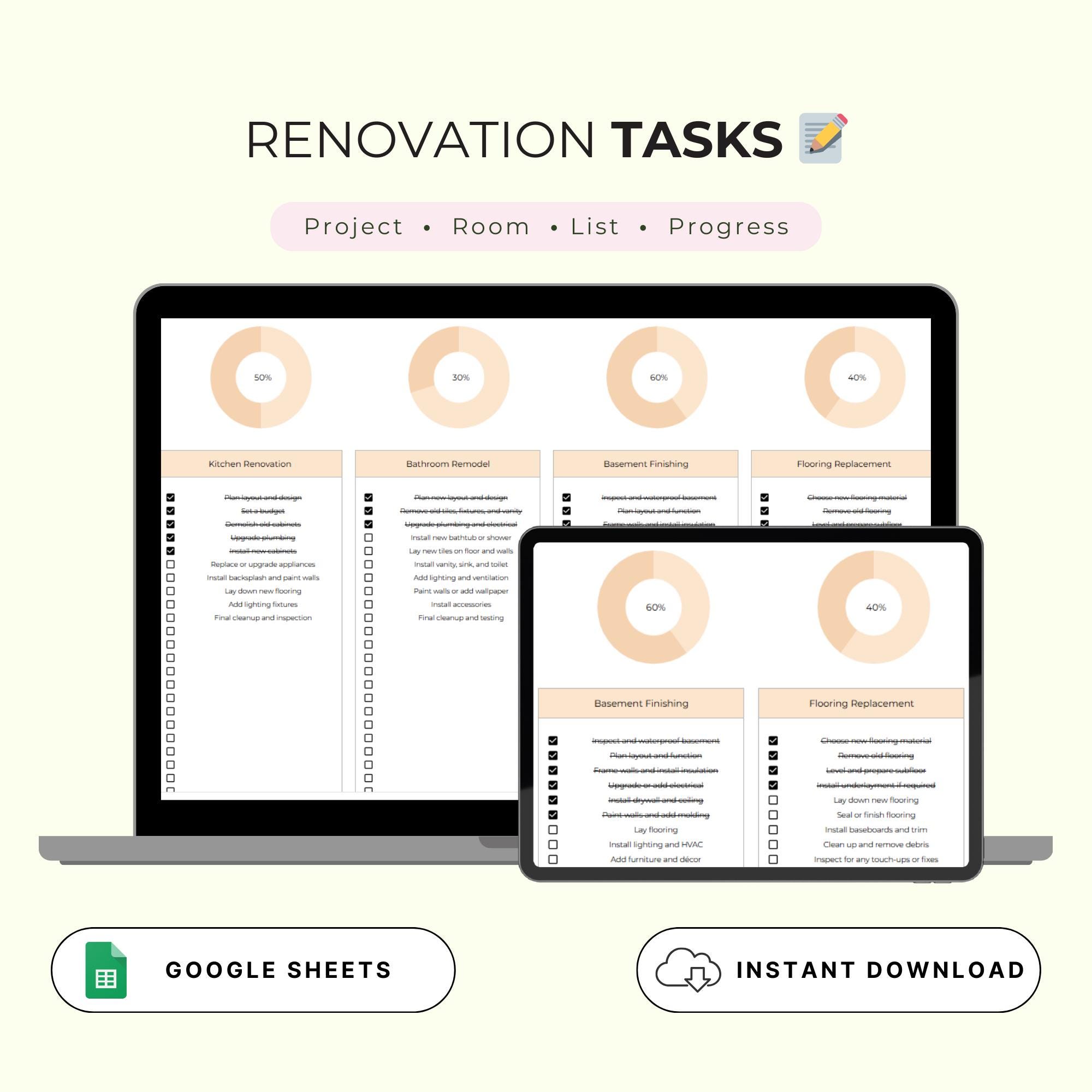 Renovation Spreadsheet | Home Renovation Planner | Renovation Tracker ...