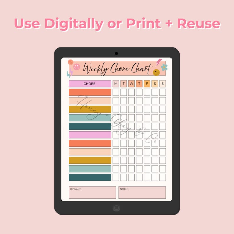 Girly Weekly Chore Chart for Kids | Digital Download | Colorful Chore ...