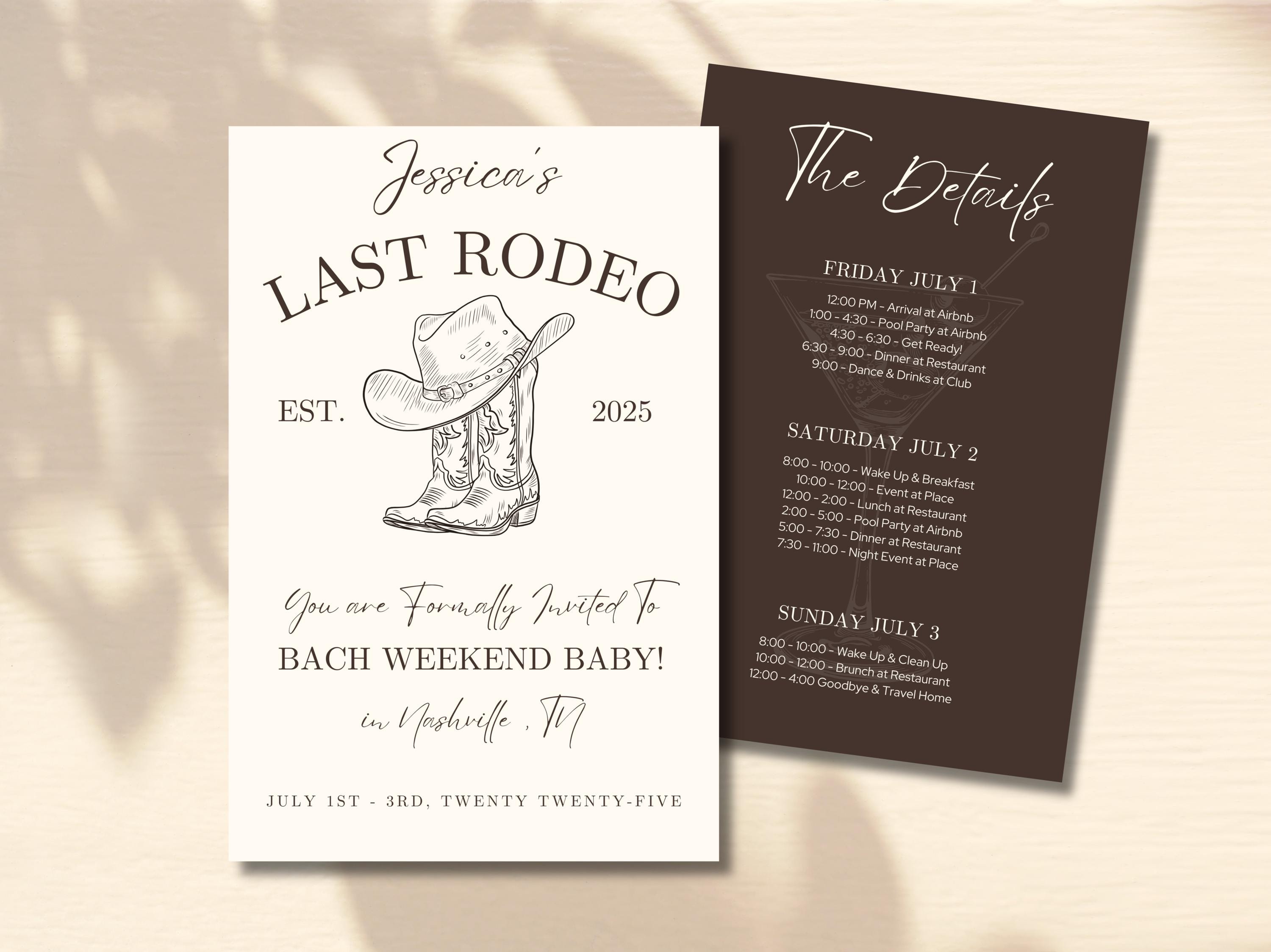 Last Rodeo Bachelorette Invitation: Western Cowgirl Theme (editable ...