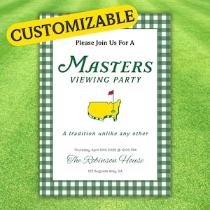Invitación a la fiesta de observación del Masters / Plantilla editable de Canva / Invitación imprimible para fiesta de golf / Invitación con temática de Augusta / Fiesta digital de la chaqueta verde