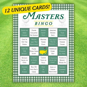 Gioco del Bingo Masters / Gioco di Golf da Festa Stampabile con 12 Carte / Attività a Tema Augusta National / Decorazioni per Feste Masters / Gioco del Torneo di Golf PDF