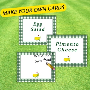 Tarjetas de comida de Masters / Letreros plegables imprimibles / Queso Pimento, Ensalada de Huevo, Club / Decoración para fiesta de Masters / Etiquetas para buffet con temática de golf